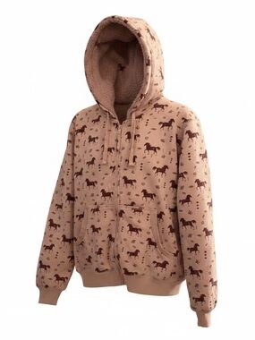 Blue Mountain Pink Horse-Print Sherpa Lined body Zip Hoodie ladies small likenew